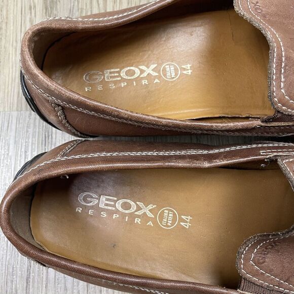 Geox Respira Shoes Mens Size 44 Brown Leather Slip On Moc Toe Loafers Comfort main image 7